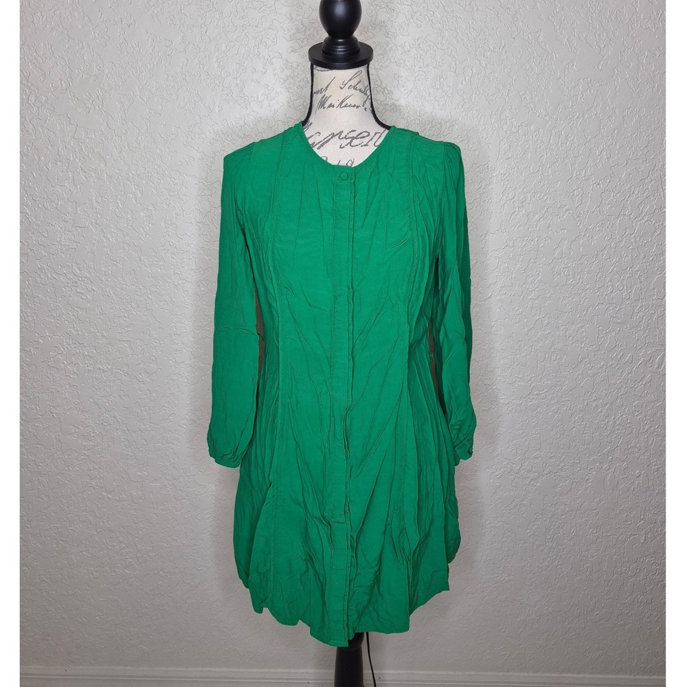 LOFT Green Long Sleeve Button Front Dress with Pockets Size 4